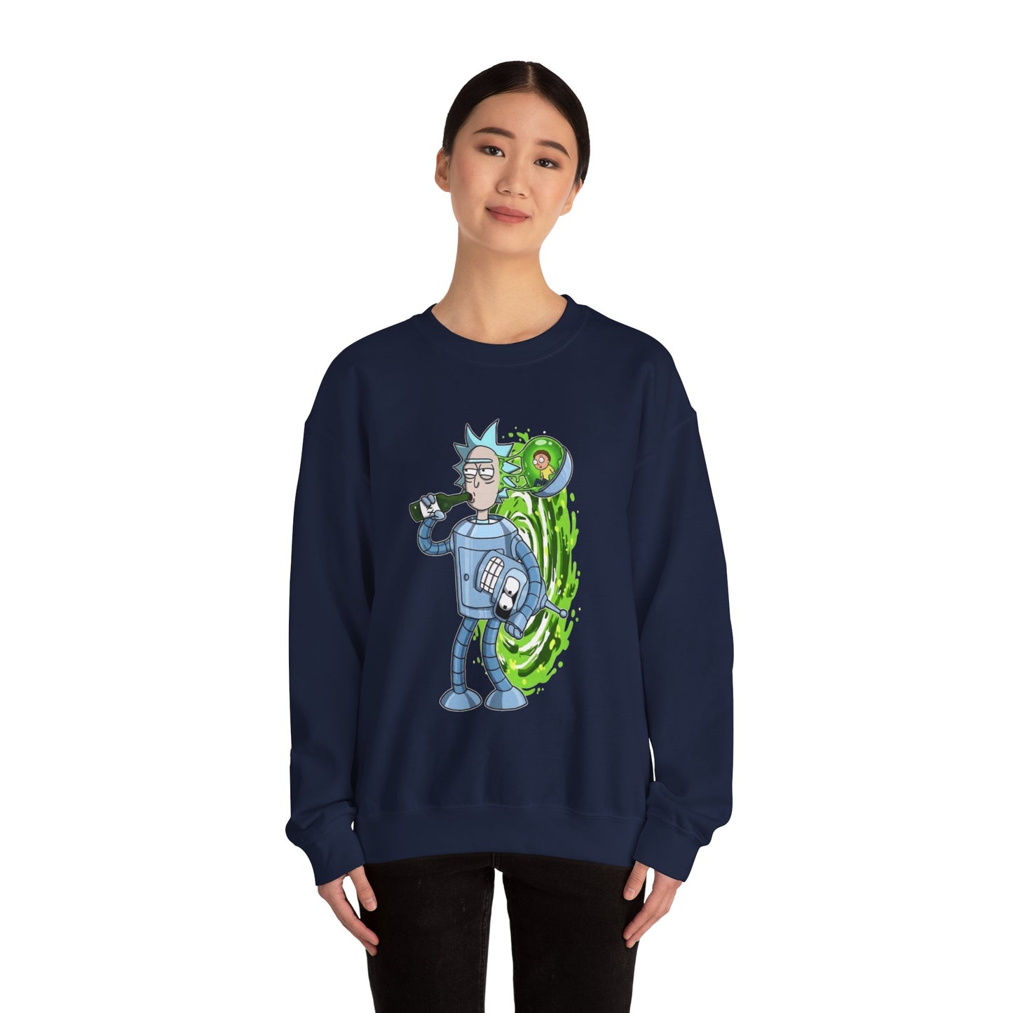 Crewneck Sweatshirt — Sci‑Fi Portal Rick Drinking Design