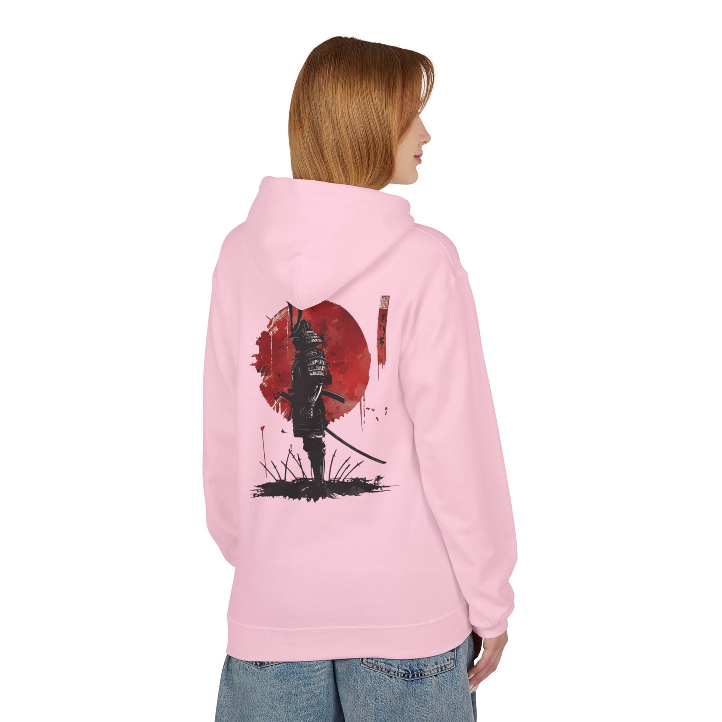 Samurai Silhouette Hoodie — Red Sun Japanese Warrior Graphic