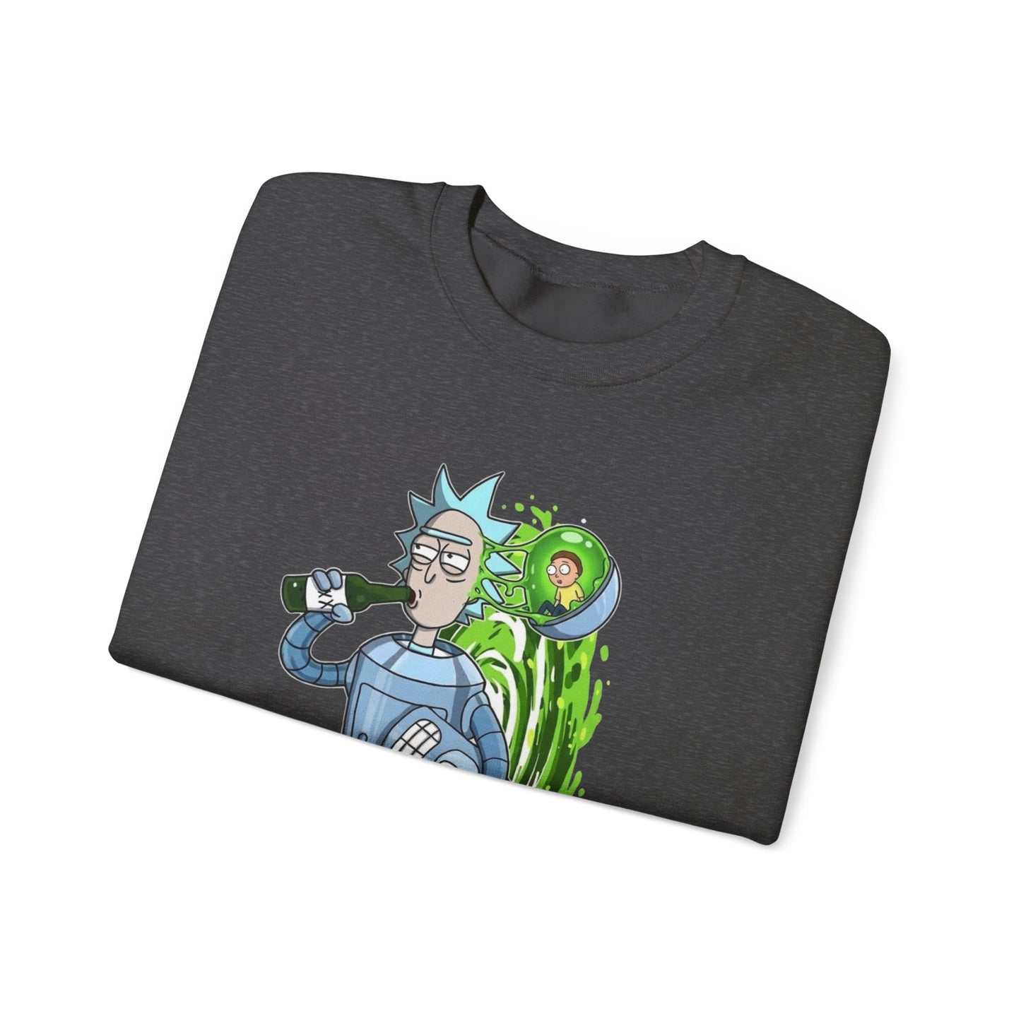 Crewneck Sweatshirt — Sci‑Fi Portal Rick Drinking Design