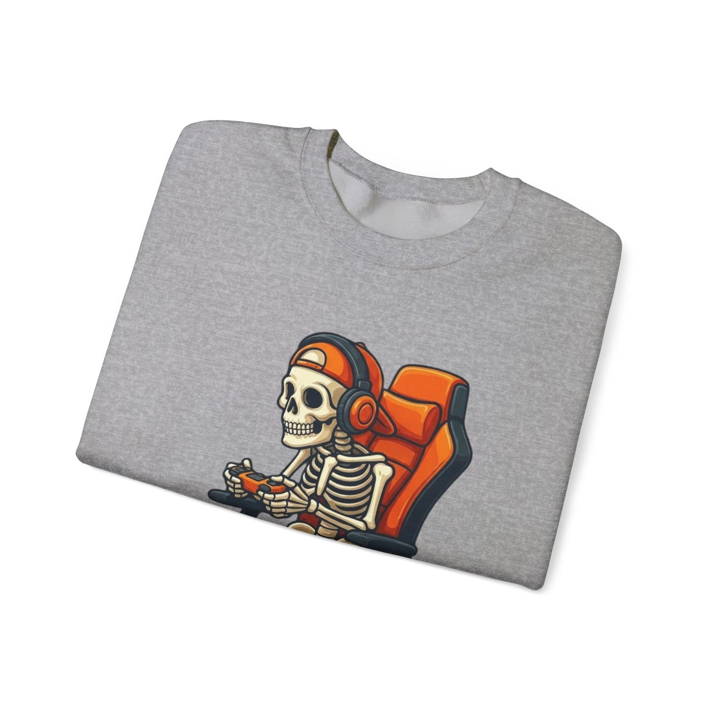 Gamer Skeleton Crewneck Sweatshirt – Retro Skull Gaming Chair Design