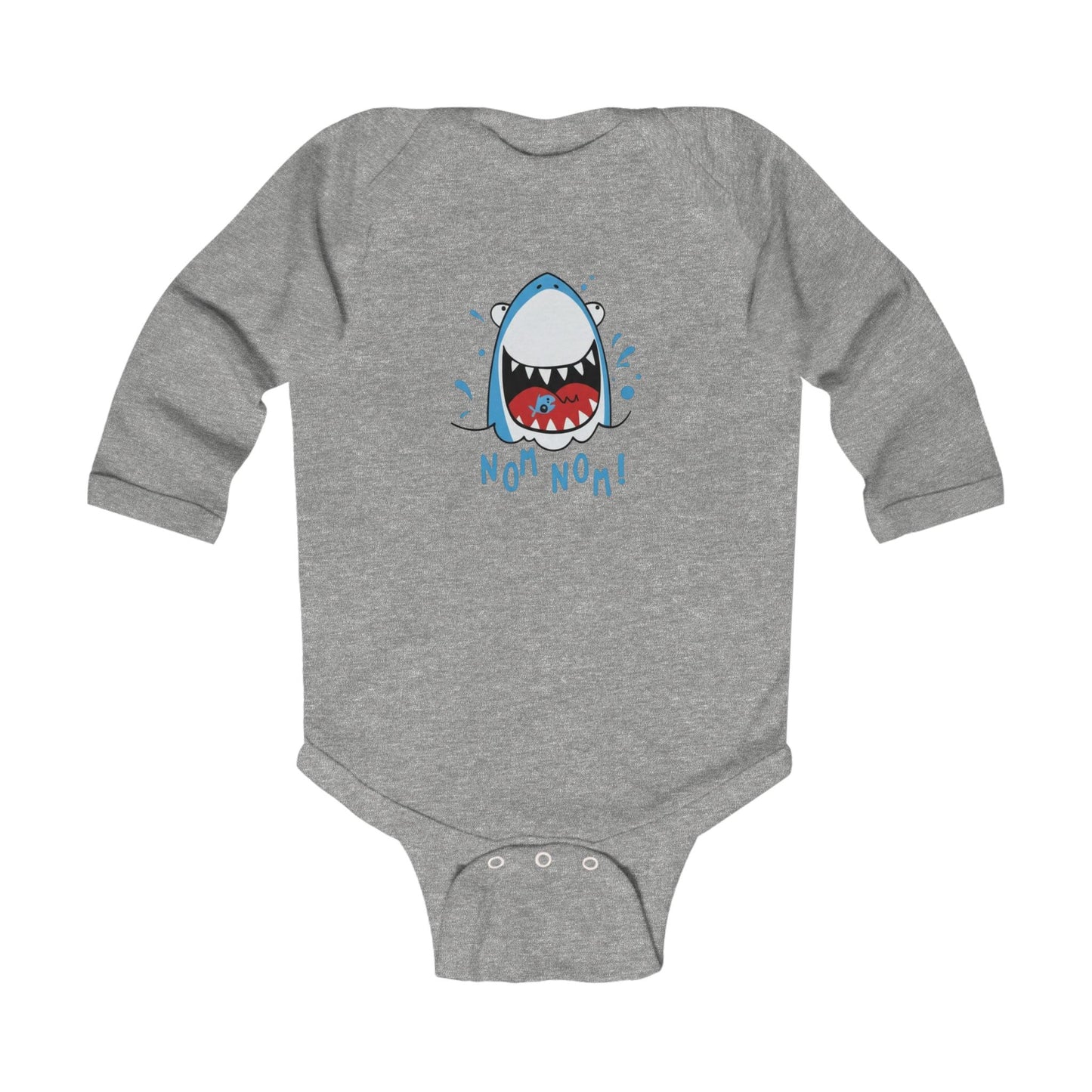 Infant Bodysuit — Cute Shark 'Nom Nom!' Long Sleeve Baby Onesie