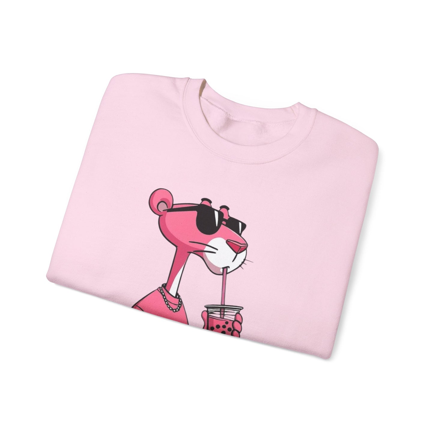 Pink Panther Cartoon Sweatshirt — Cool Sunglasses Bubble Tea Graphic Crewneck