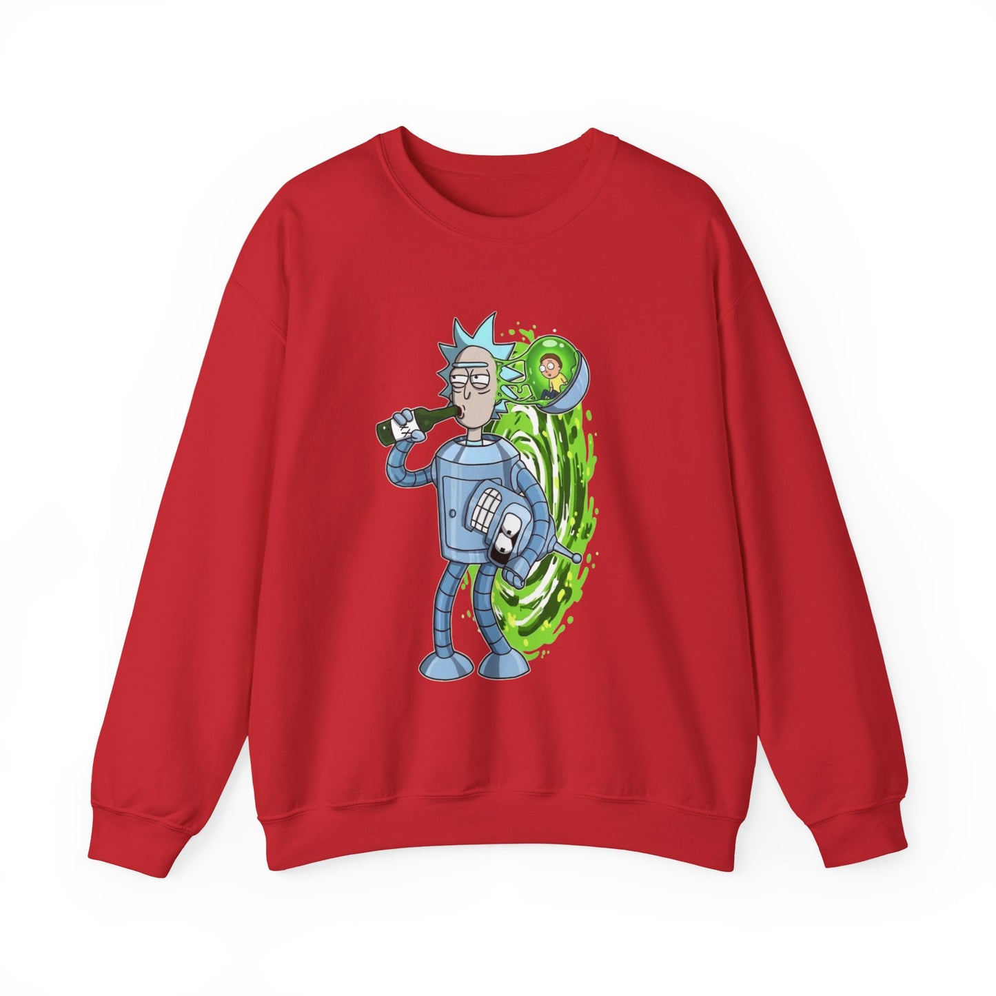 Crewneck Sweatshirt — Sci‑Fi Portal Rick Drinking Design