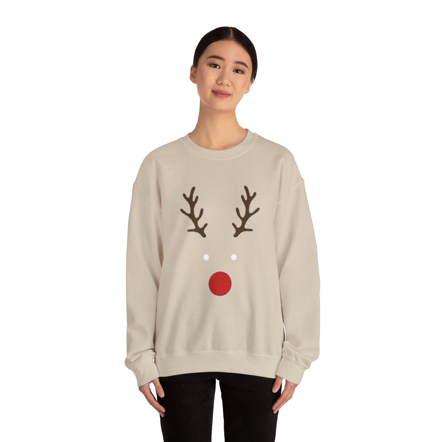 Reindeer Face Crewneck Sweatshirt – Minimal Christmas Holiday Sweater