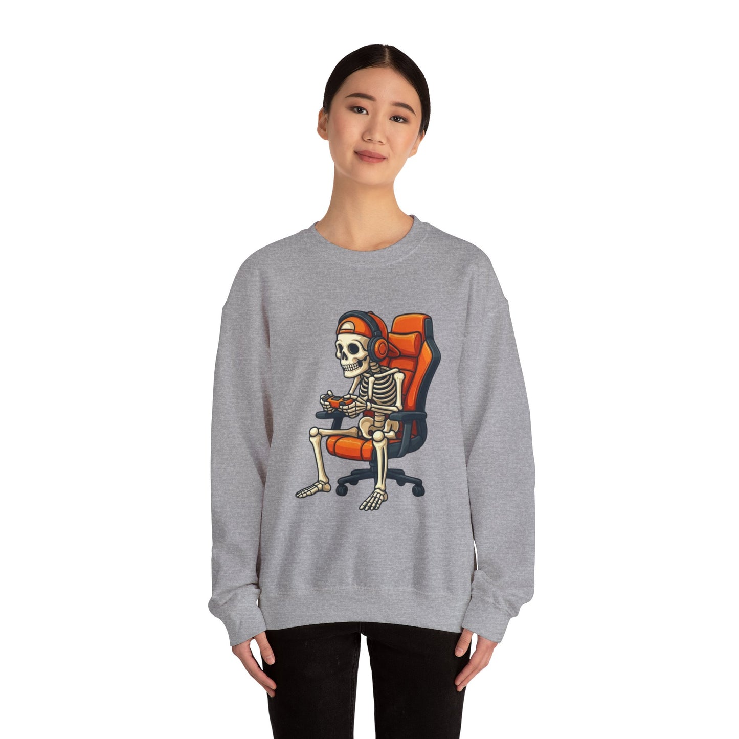 Gamer Skeleton Crewneck Sweatshirt – Retro Skull Gaming Chair Design