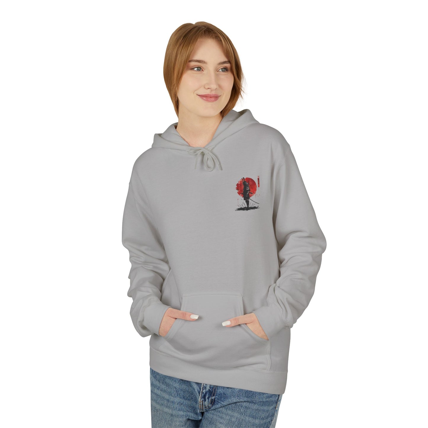 Samurai Silhouette Hoodie — Red Sun Japanese Warrior Graphic
