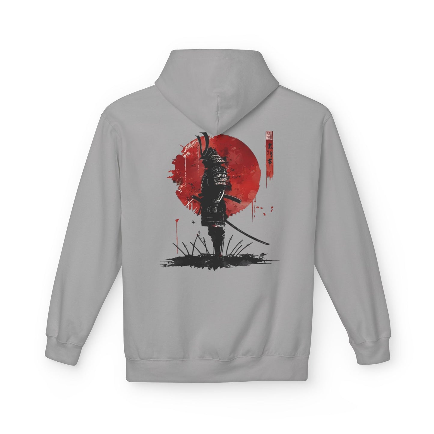 Samurai Silhouette Hoodie — Red Sun Japanese Warrior Graphic