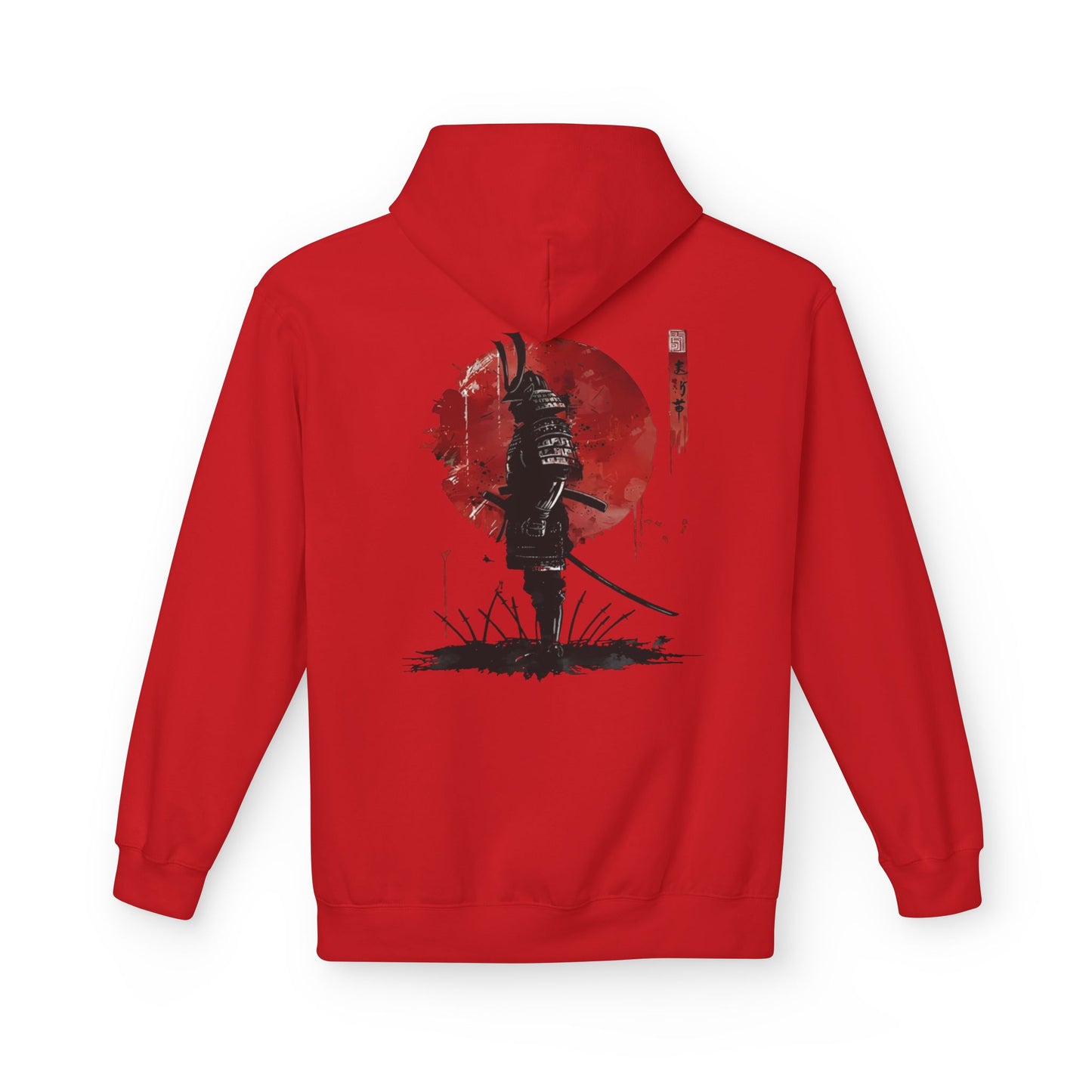 Samurai Silhouette Hoodie — Red Sun Japanese Warrior Graphic