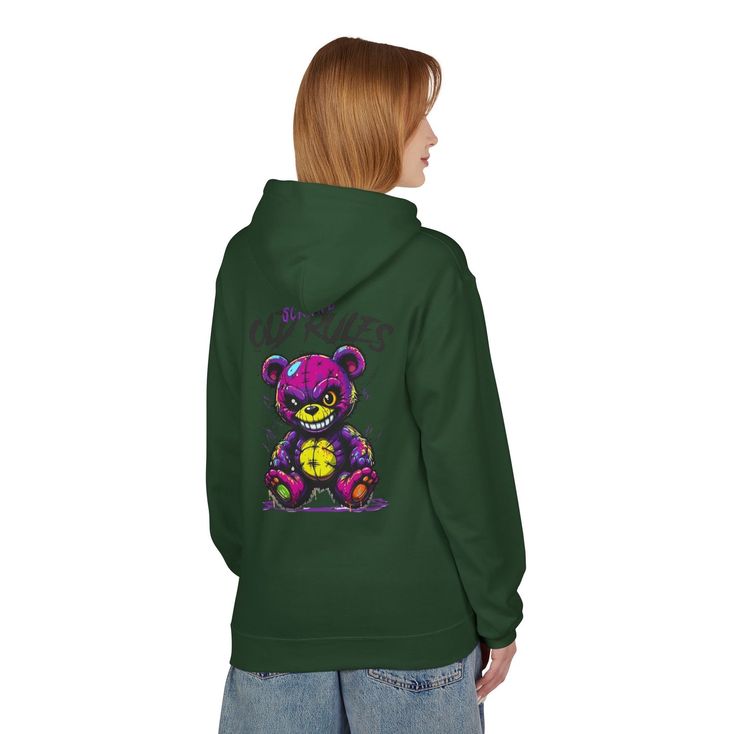 Bad Rules Teddy Hoodie — Edgy Grunge Purple Bear Graphic Hoodie