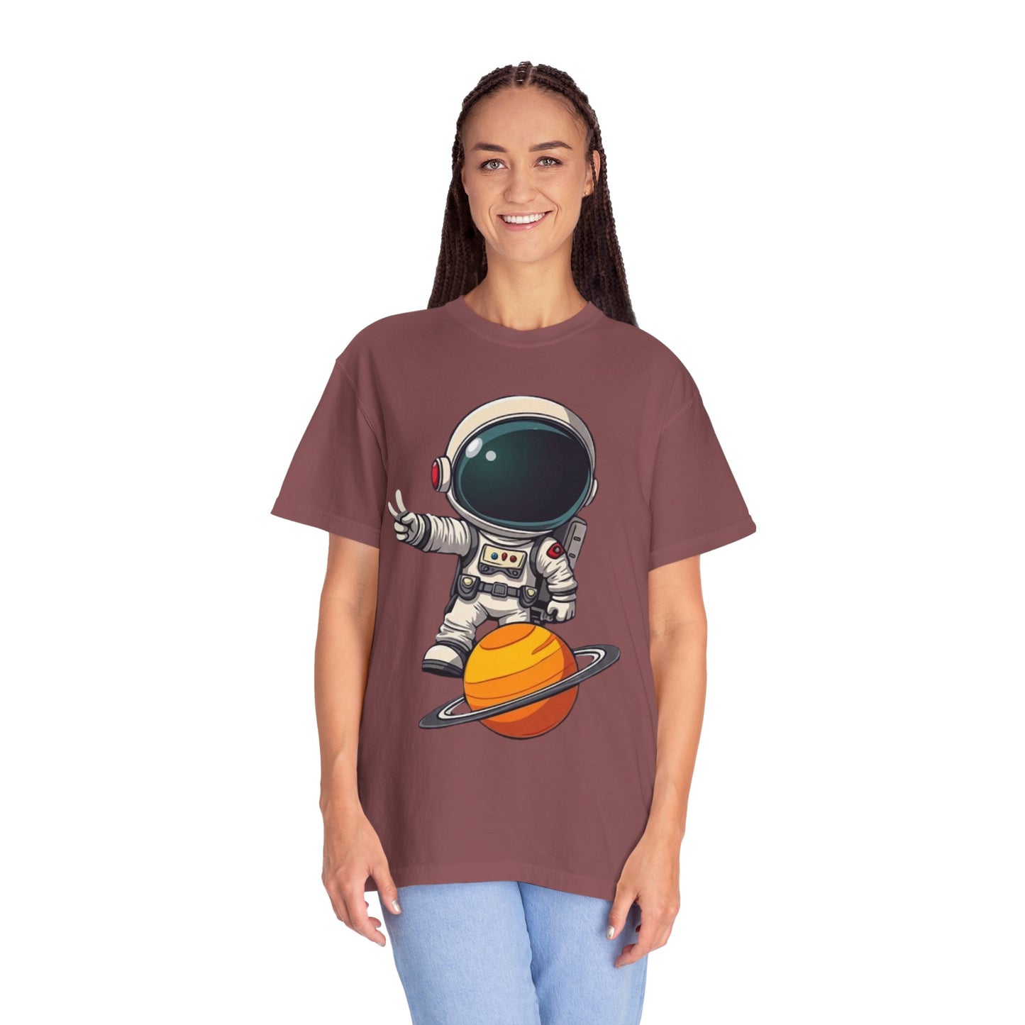 Astronaut on Saturn T-Shirt — Cute Space Explorer Graphic Tee