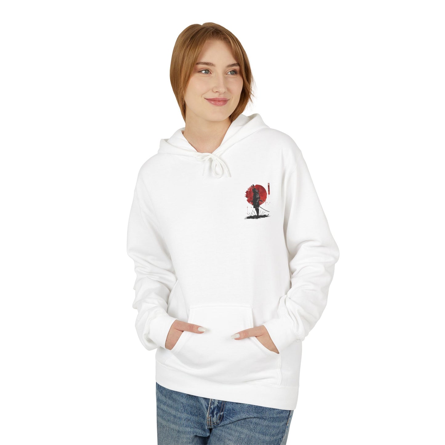 Samurai Silhouette Hoodie — Red Sun Japanese Warrior Graphic