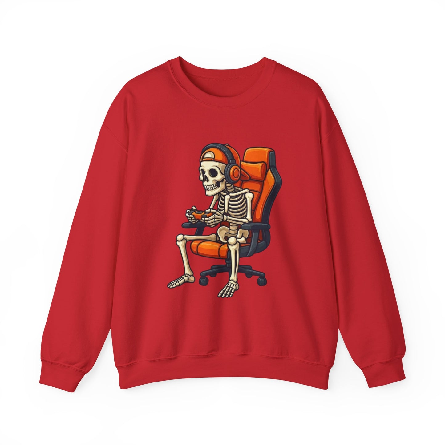 Gamer Skeleton Crewneck Sweatshirt – Retro Skull Gaming Chair Design