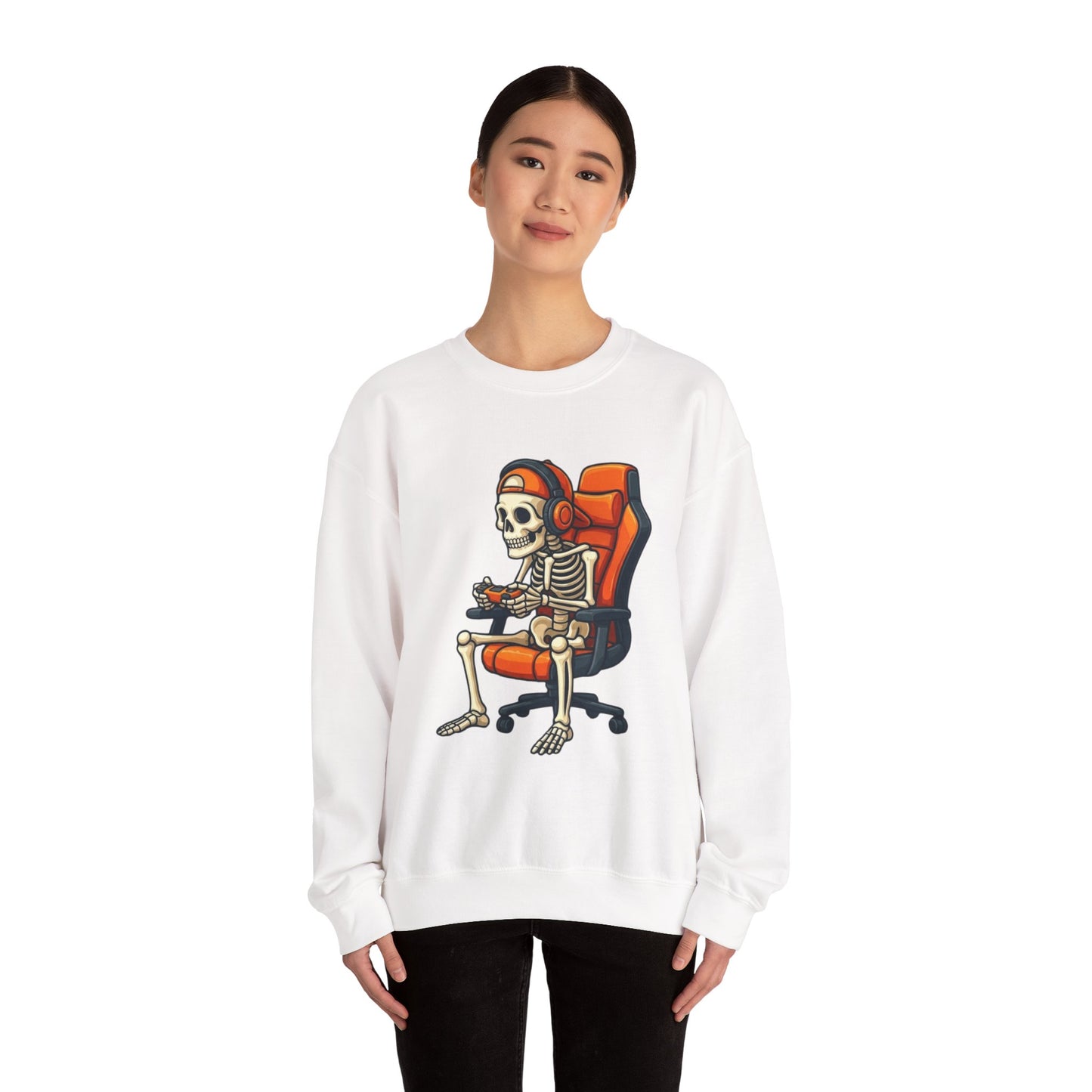 Gamer Skeleton Crewneck Sweatshirt – Retro Skull Gaming Chair Design