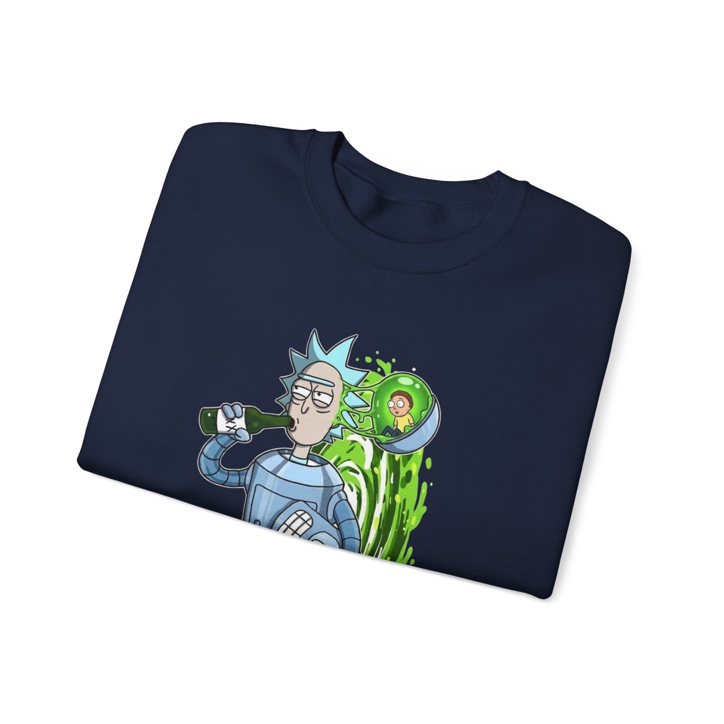Crewneck Sweatshirt — Sci‑Fi Portal Rick Drinking Design