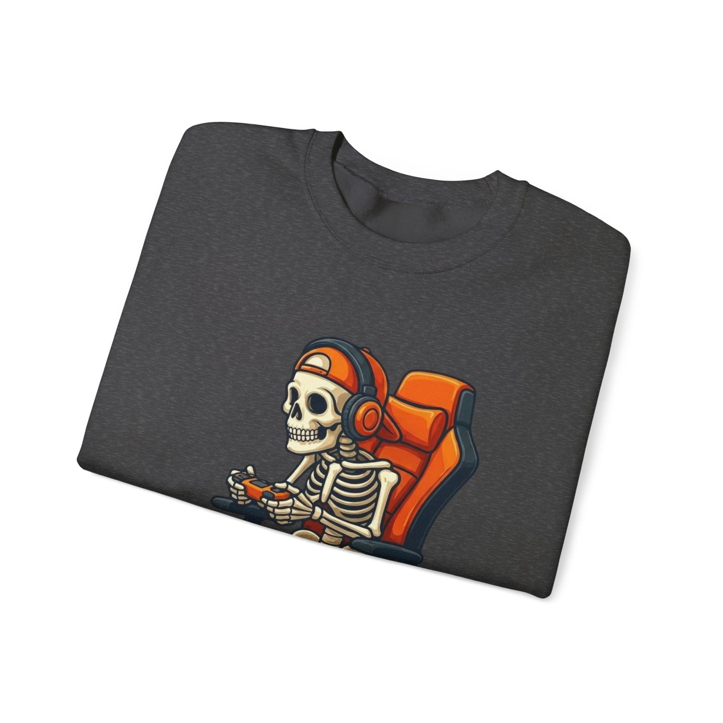 Gamer Skeleton Crewneck Sweatshirt – Retro Skull Gaming Chair Design
