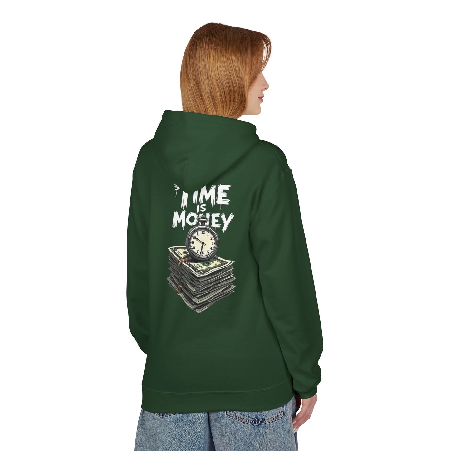 Time Is Money Hoodie — Retro Clock & Cash Graphic Pullover