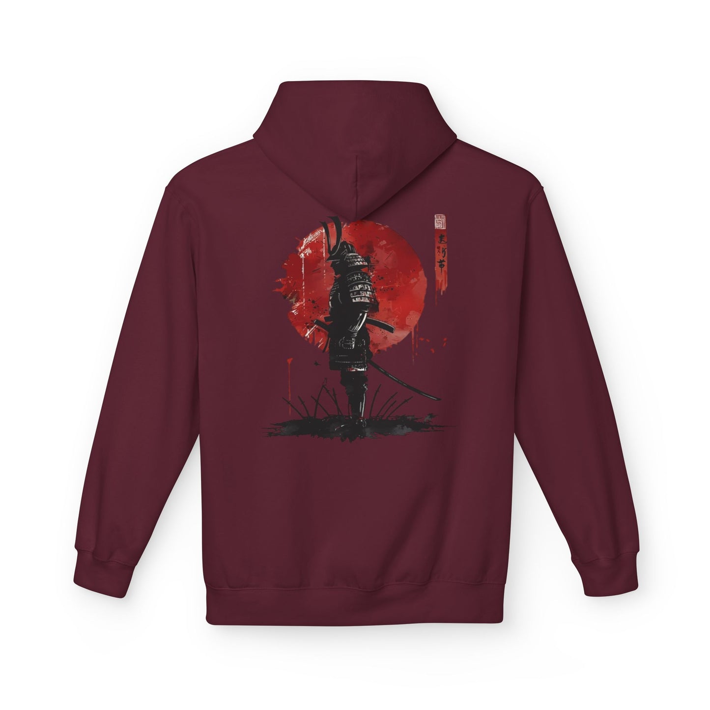 Samurai Silhouette Hoodie — Red Sun Japanese Warrior Graphic