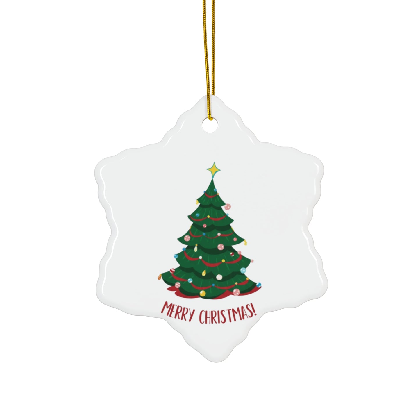 Ceramic Ornament — Merry Christmas Tree Round Holiday Ornament