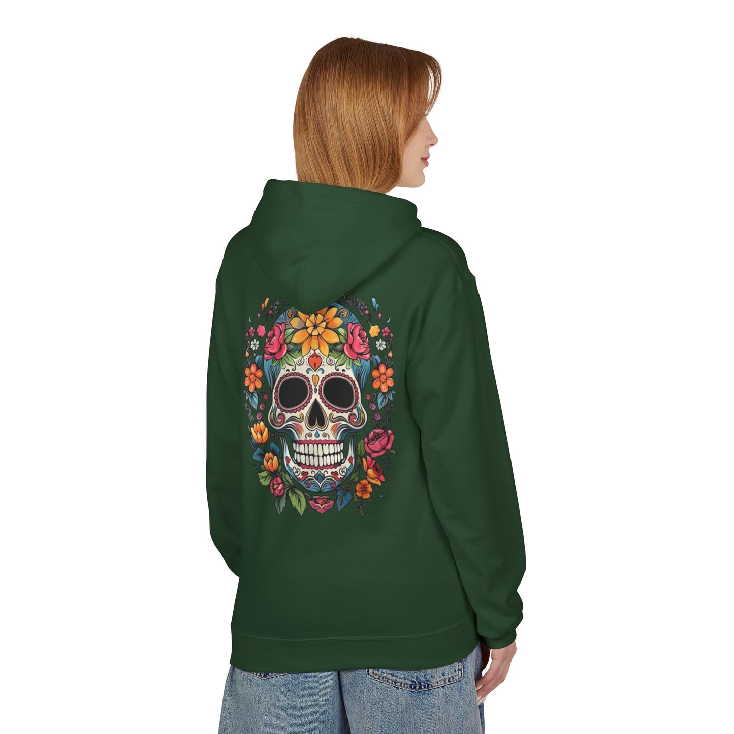Sugar Skull Floral Hoodie — Day of the Dead Mexican Skull Pullover