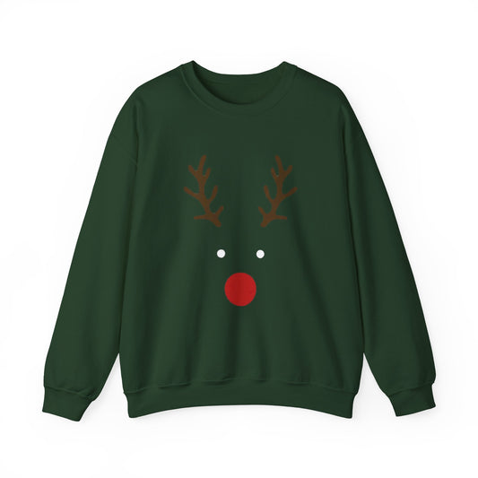 Reindeer Face Crewneck Sweatshirt – Minimal Christmas Holiday Sweater