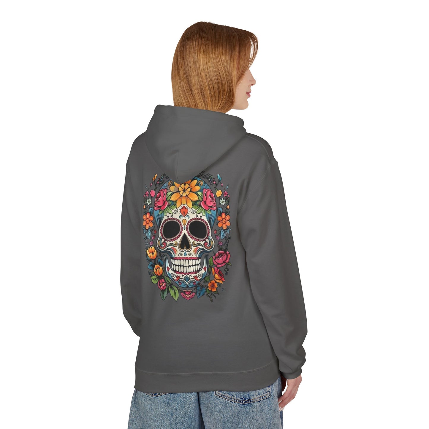 Sugar Skull Floral Hoodie — Day of the Dead Mexican Skull Pullover