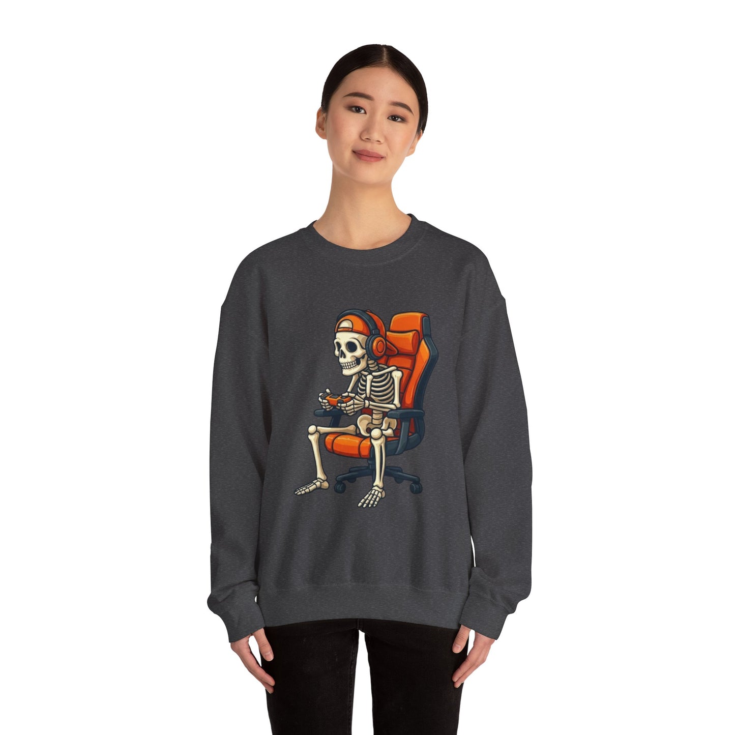 Gamer Skeleton Crewneck Sweatshirt – Retro Skull Gaming Chair Design