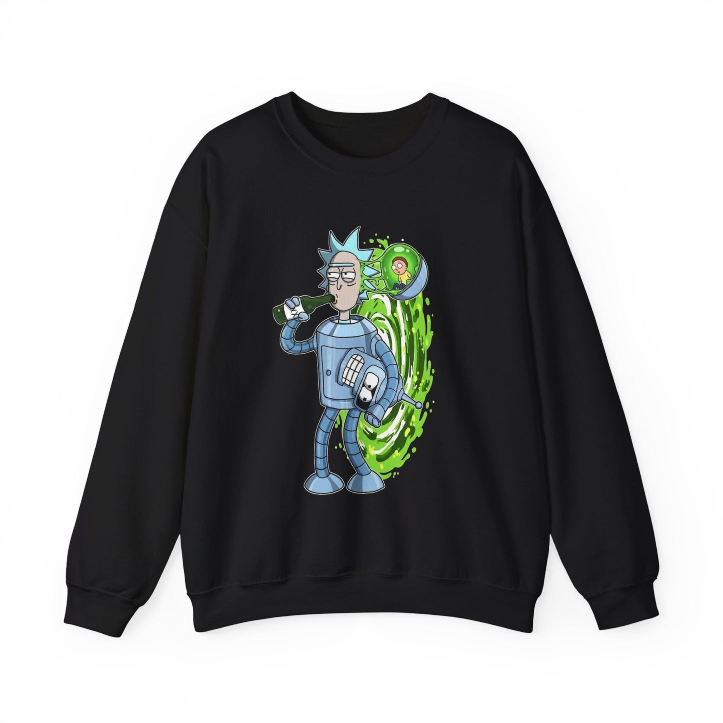 Crewneck Sweatshirt — Sci‑Fi Portal Rick Drinking Design