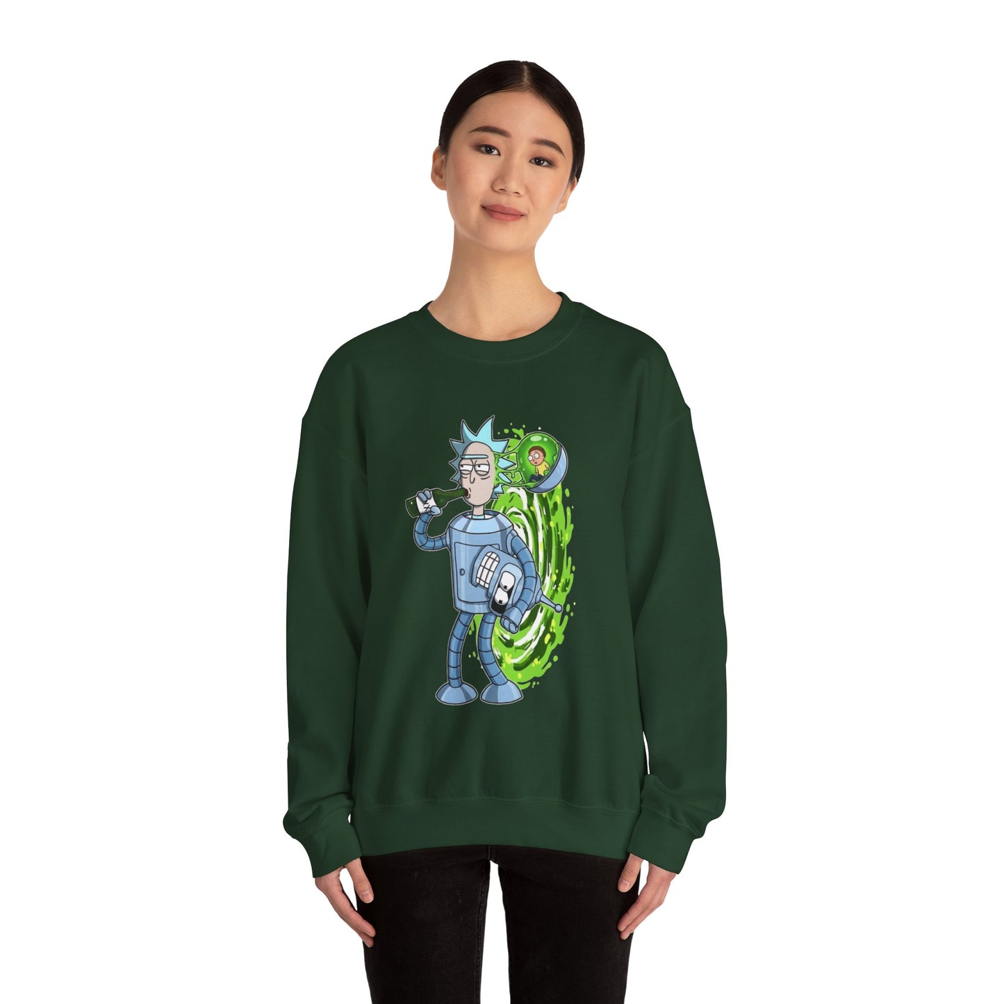 Crewneck Sweatshirt — Sci‑Fi Portal Rick Drinking Design