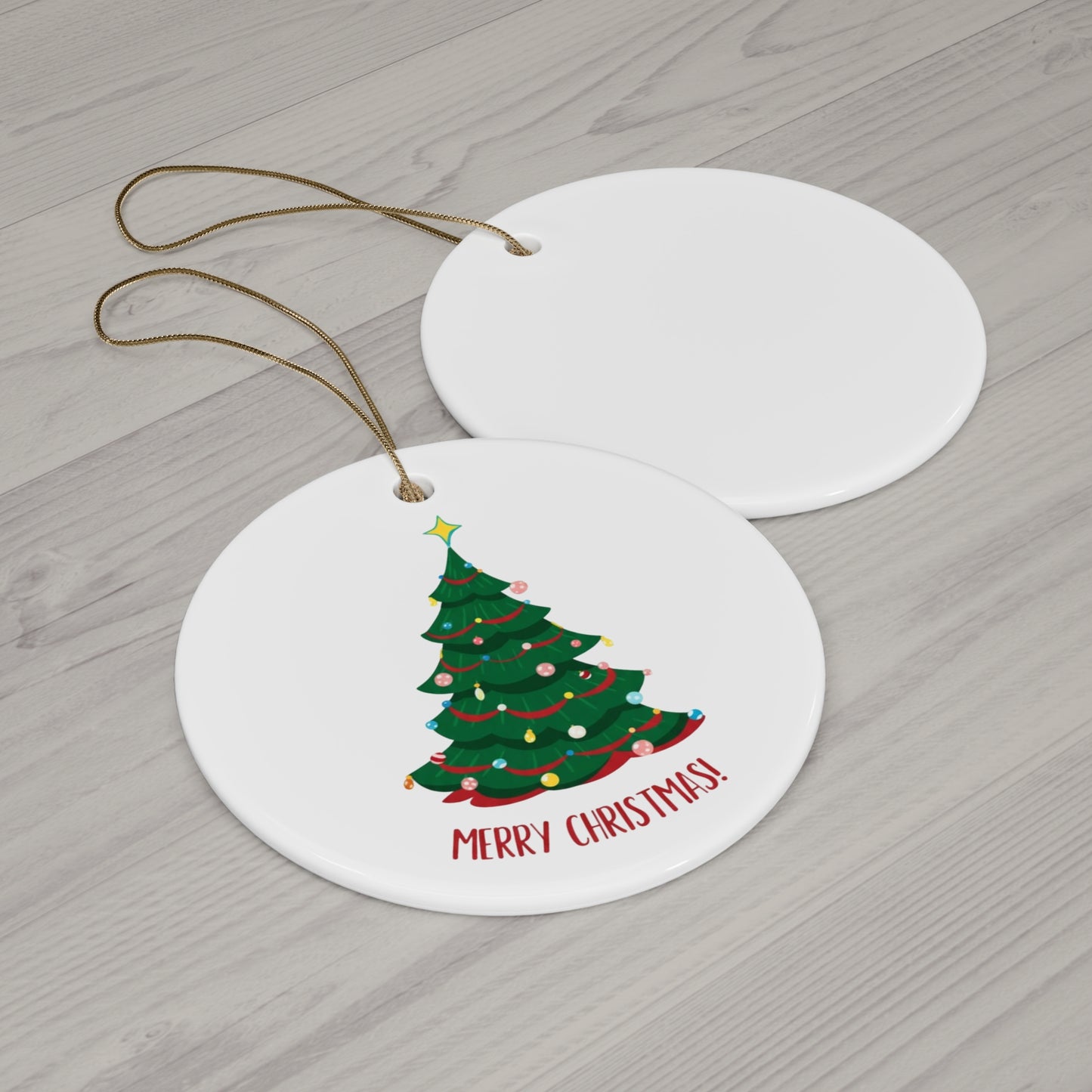 Ceramic Ornament — Merry Christmas Tree Round Holiday Ornament