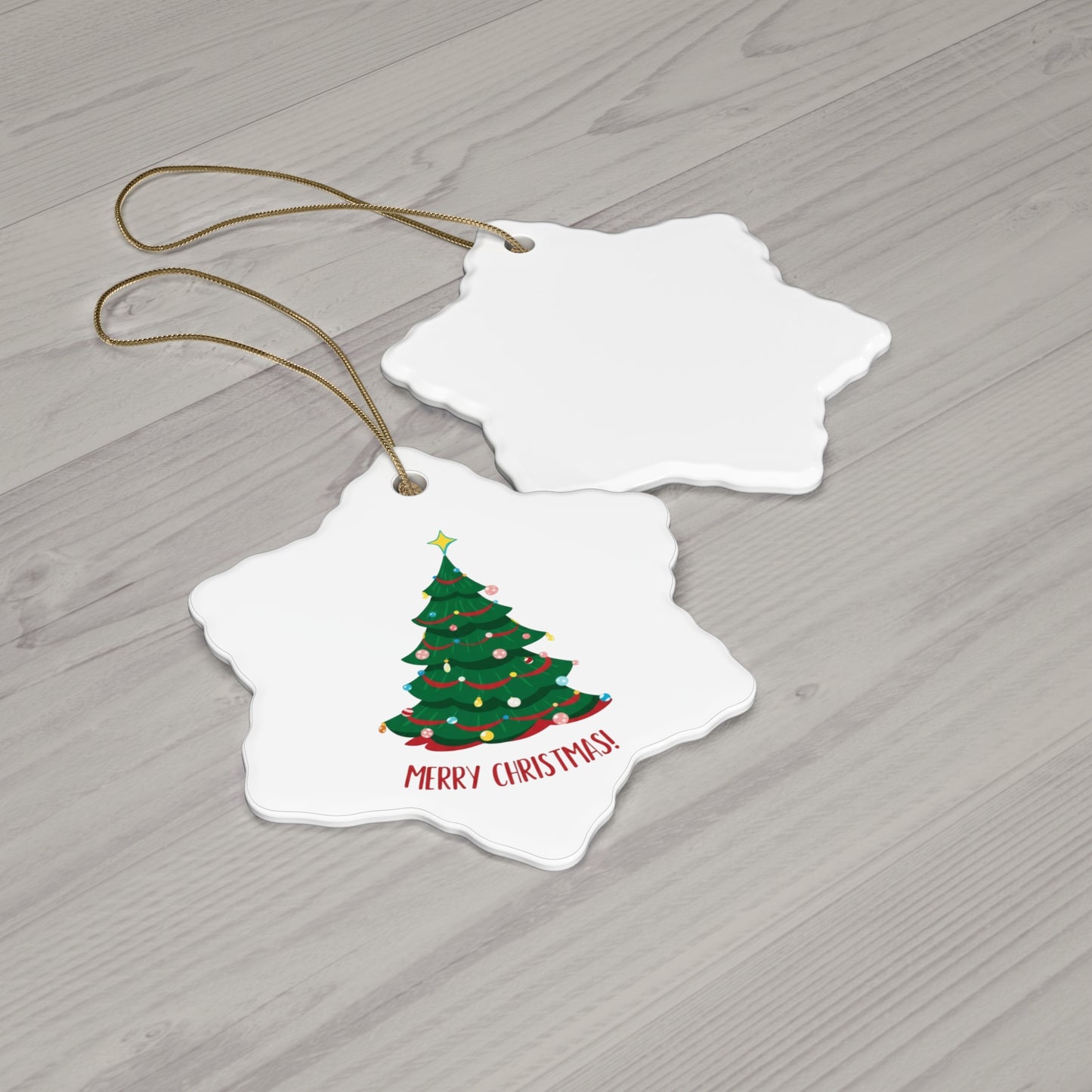 Ceramic Ornament — Merry Christmas Tree Round Holiday Ornament