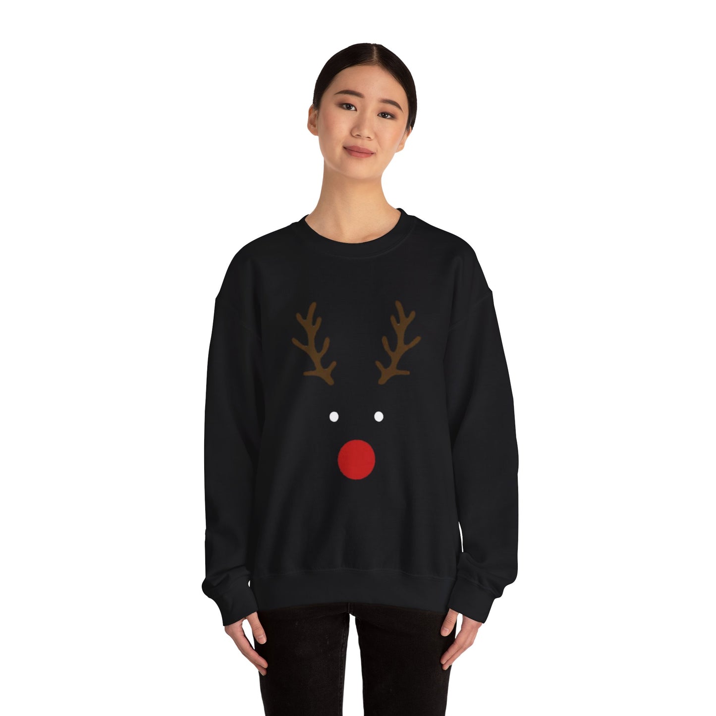 Reindeer Face Crewneck Sweatshirt – Minimal Christmas Holiday Sweater