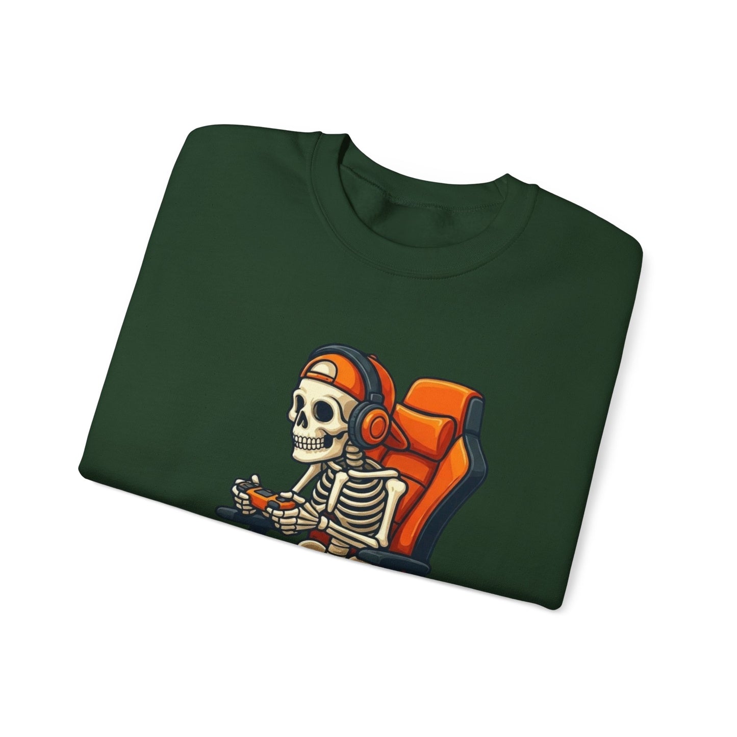 Gamer Skeleton Crewneck Sweatshirt – Retro Skull Gaming Chair Design