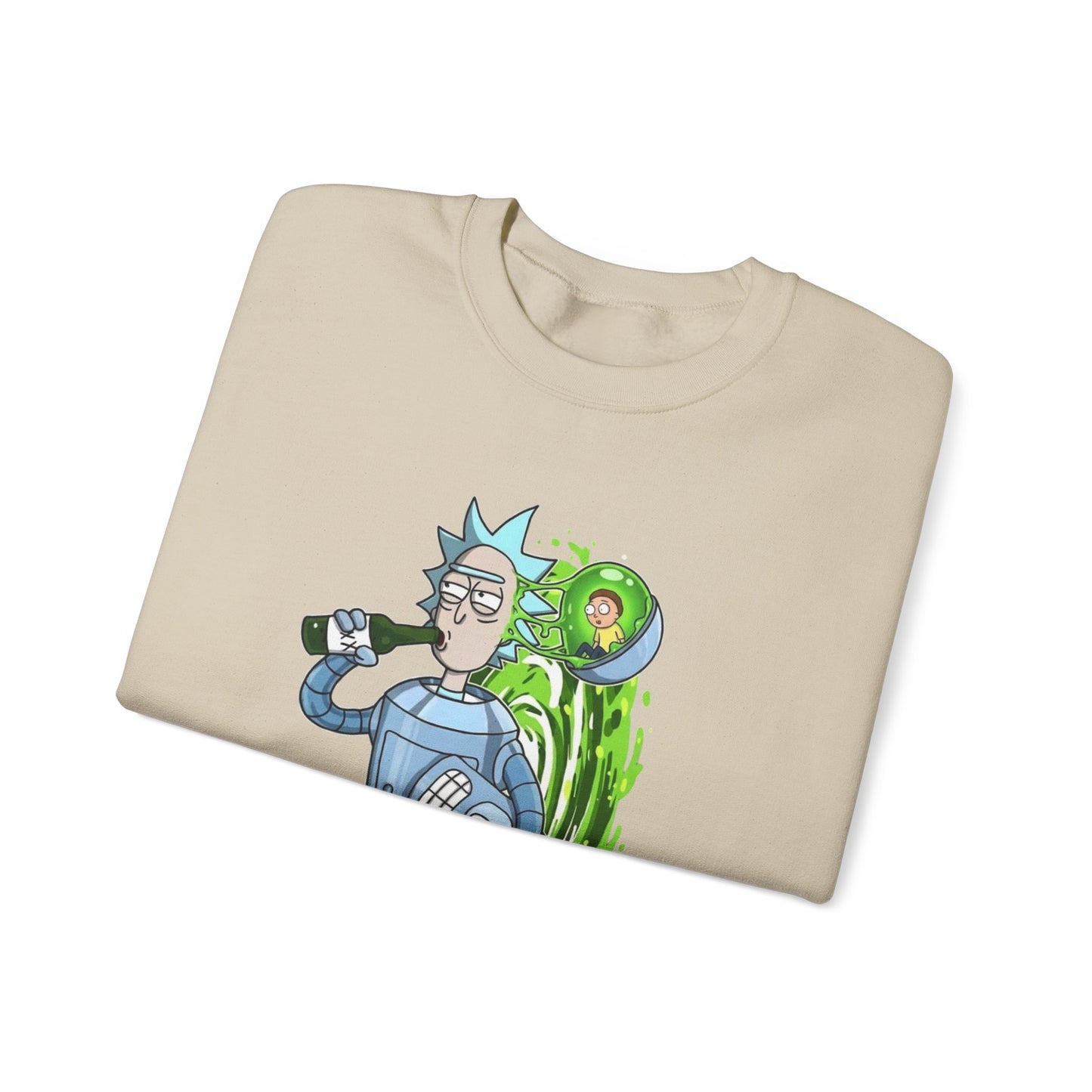 Crewneck Sweatshirt — Sci‑Fi Portal Rick Drinking Design
