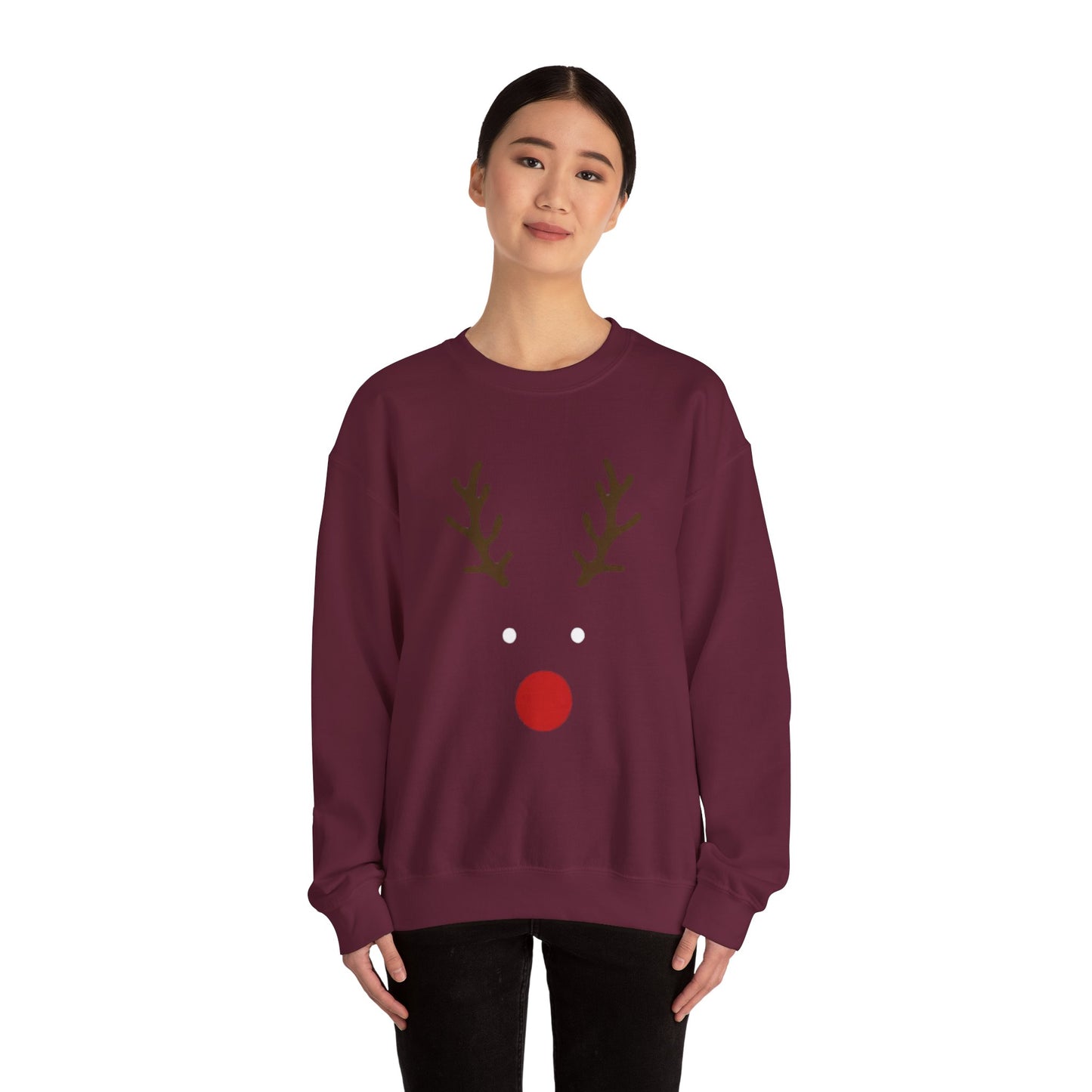 Reindeer Face Crewneck Sweatshirt – Minimal Christmas Holiday Sweater