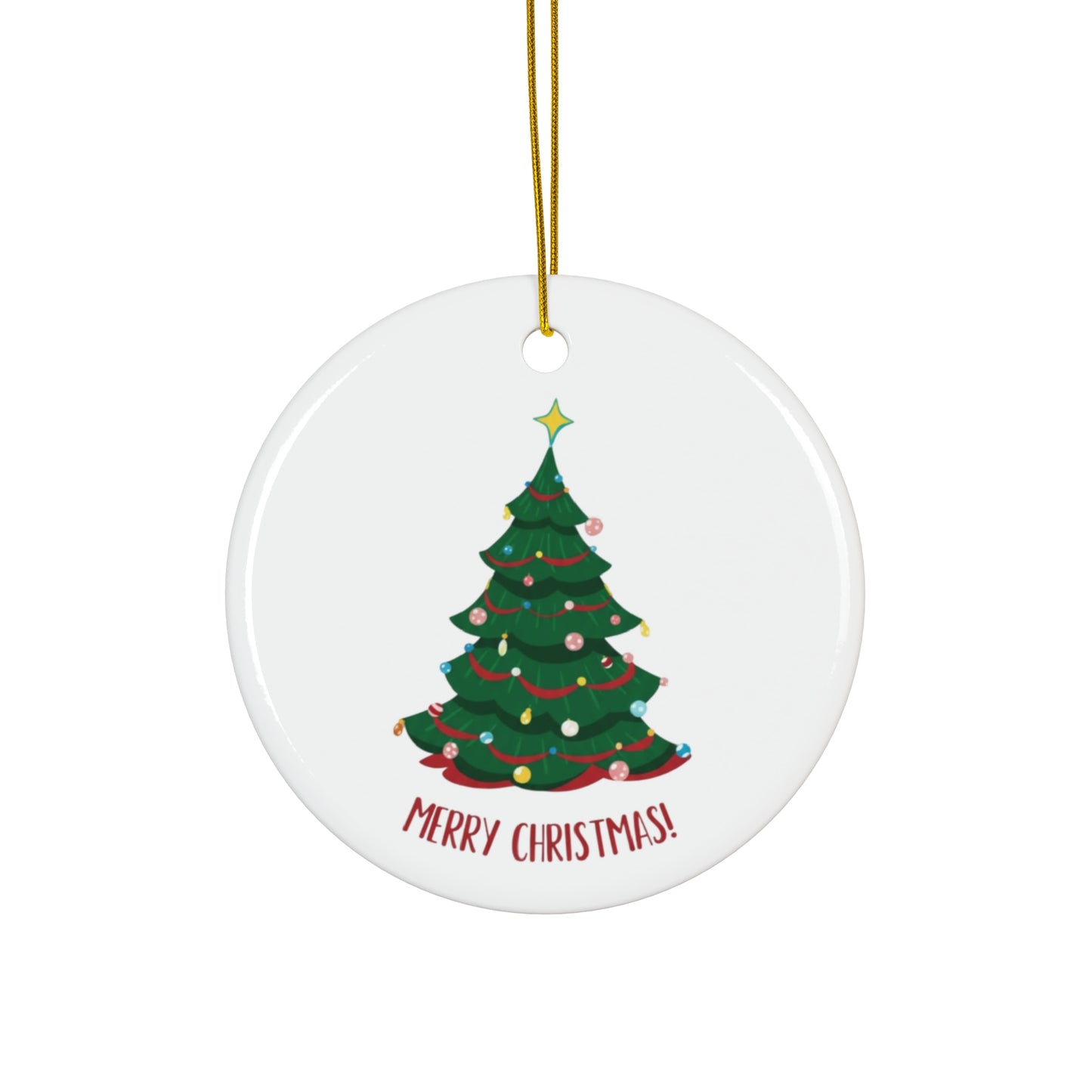 Ceramic Ornament — Merry Christmas Tree Round Holiday Ornament
